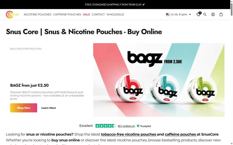 Screenshot: SnusCore homepage