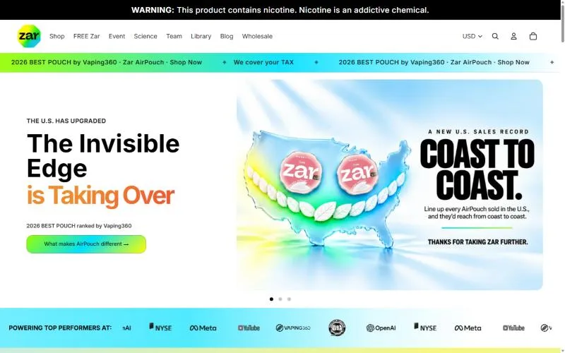 Screenshot: ZAR homepage